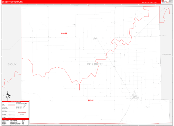 Box Butte County Wall Map Red Line Style